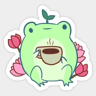 Cute frog drinking coffee Sticker